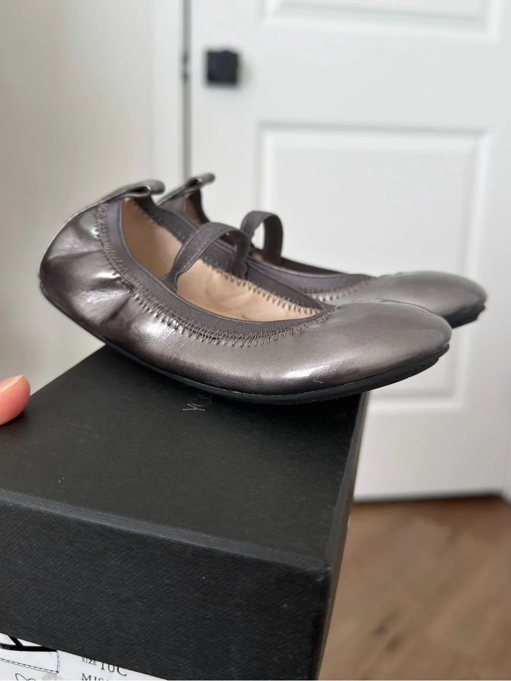 Yosi Samra Metallic Silver Gray Mary Jane Ballet Flats Size 10c Toddler Girl